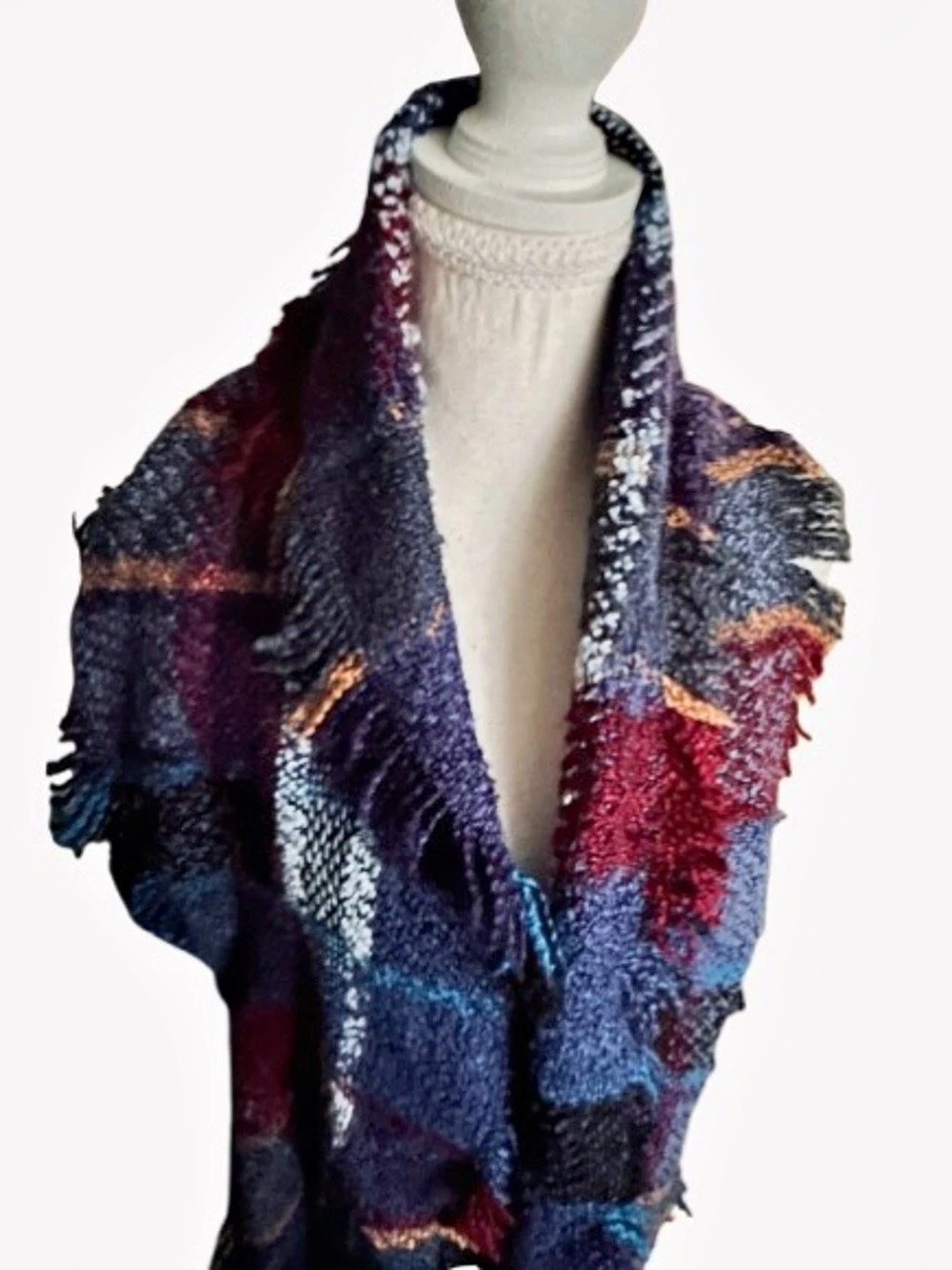 Soft Stretchy FRAAS Plaid Fringe Scarf Fall Winter Wrap Shawl Boho Neck Preppy